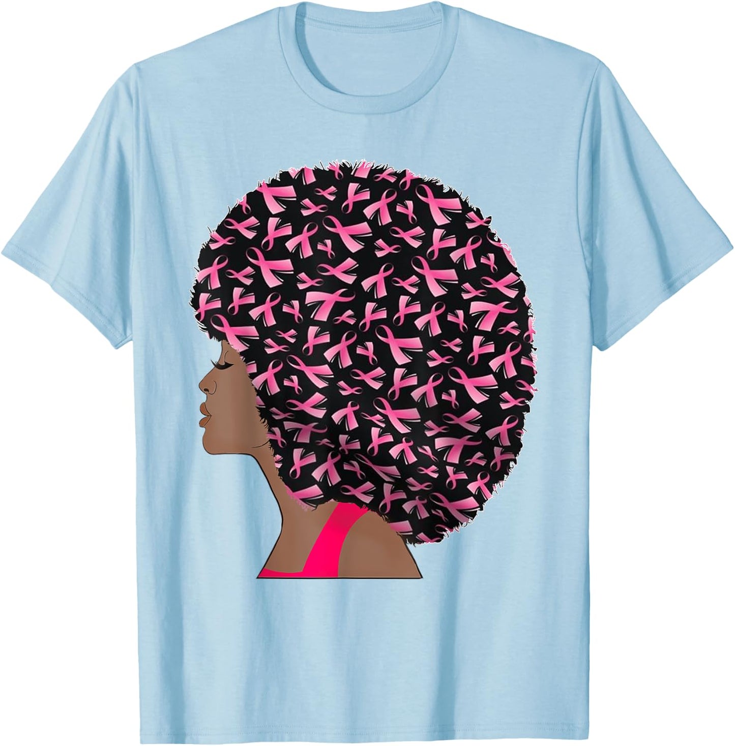 In October We Wear Pink Black Woman Breast Cancer Awareness T-Shirt - T-Shirt | Light Blue
