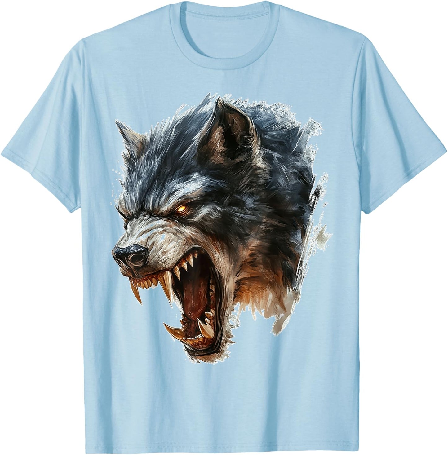 Werewolf Mythical Motif Fantasy Illustration Werewolf T-Shirt - T-Shirt | Light Blue