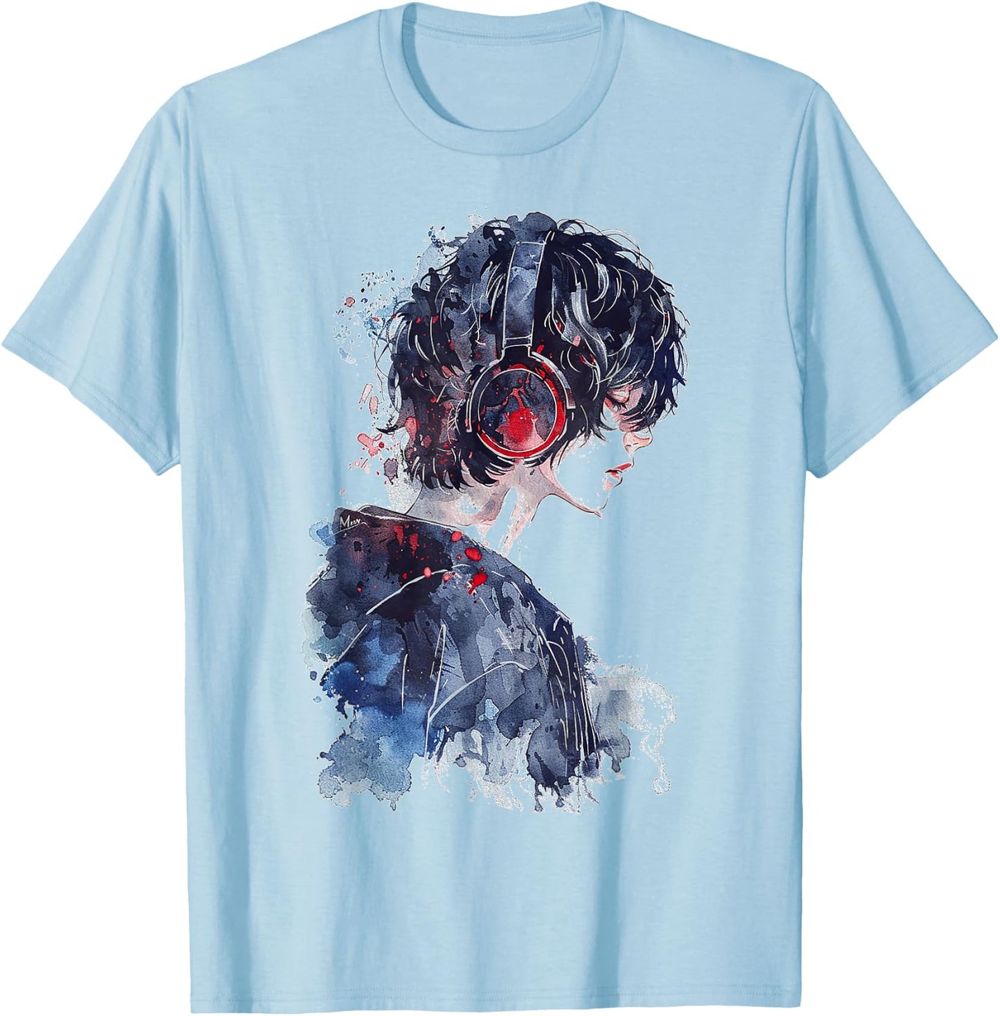Anime Manga Motif Headphone Artwork Anime T-Shirt - T-Shirt | Light Blue