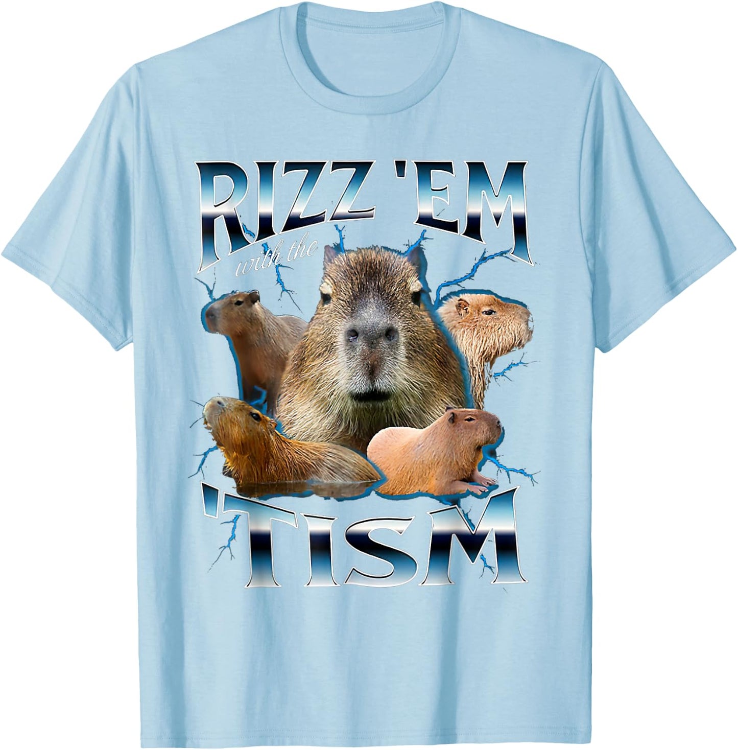Rizz Em With The Tism Capybara Funny Oddly Dank Meme T-Shirt - T-Shirt | Light Blue