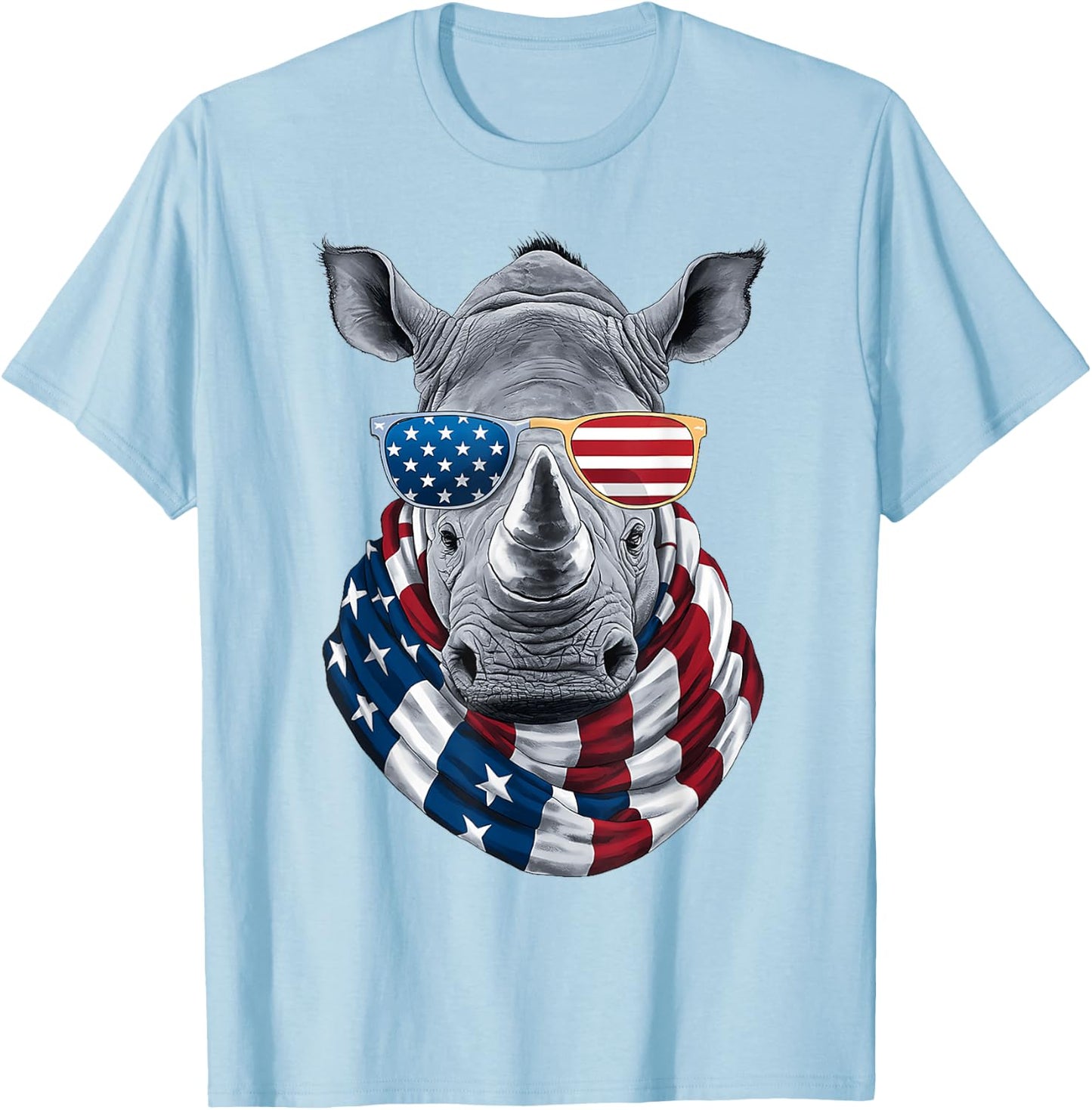Patriotic Rhino USA American Flag Sunglasses 4th Of July T-Shirt - T-Shirt | Light Blue