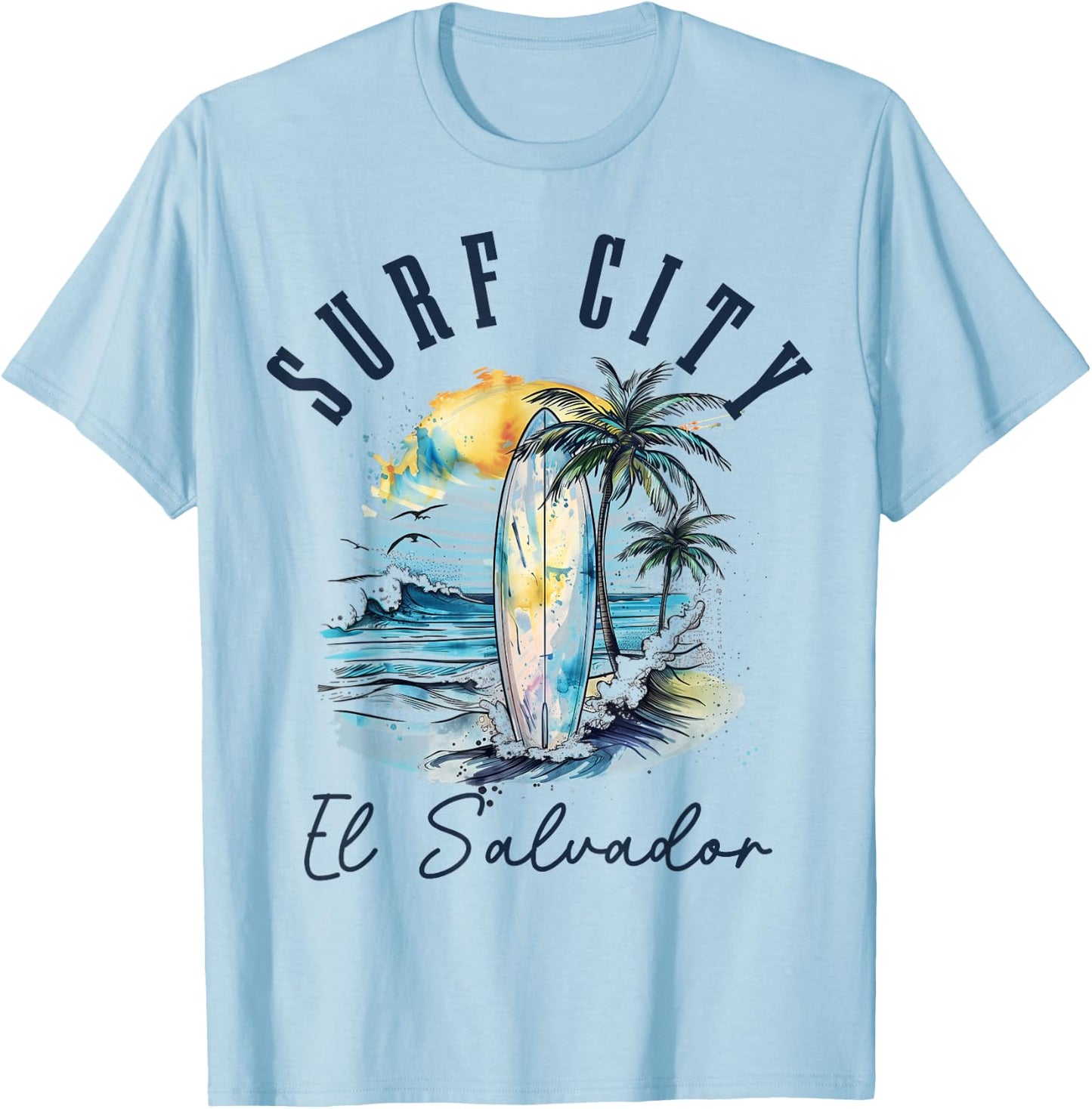Surf City El Salvador Vintage Beach Surf Surfer T-Shirt - T-Shirt | Light Blue