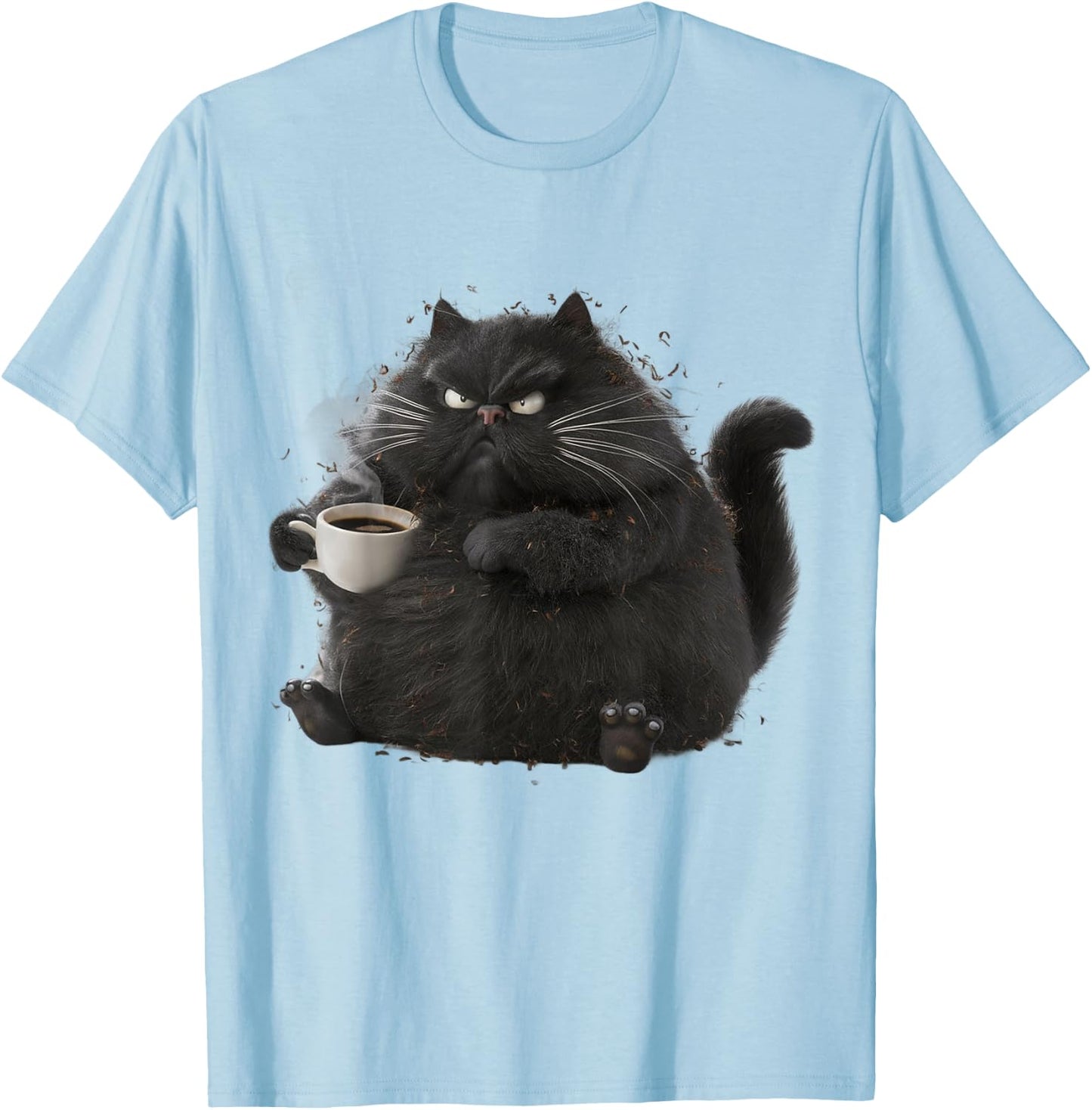 Cute Black Cat Coffee Angry Funny Drinking cat Coffee Men Women Girls Kids T-Shirt - T-Shirt | Light Blue