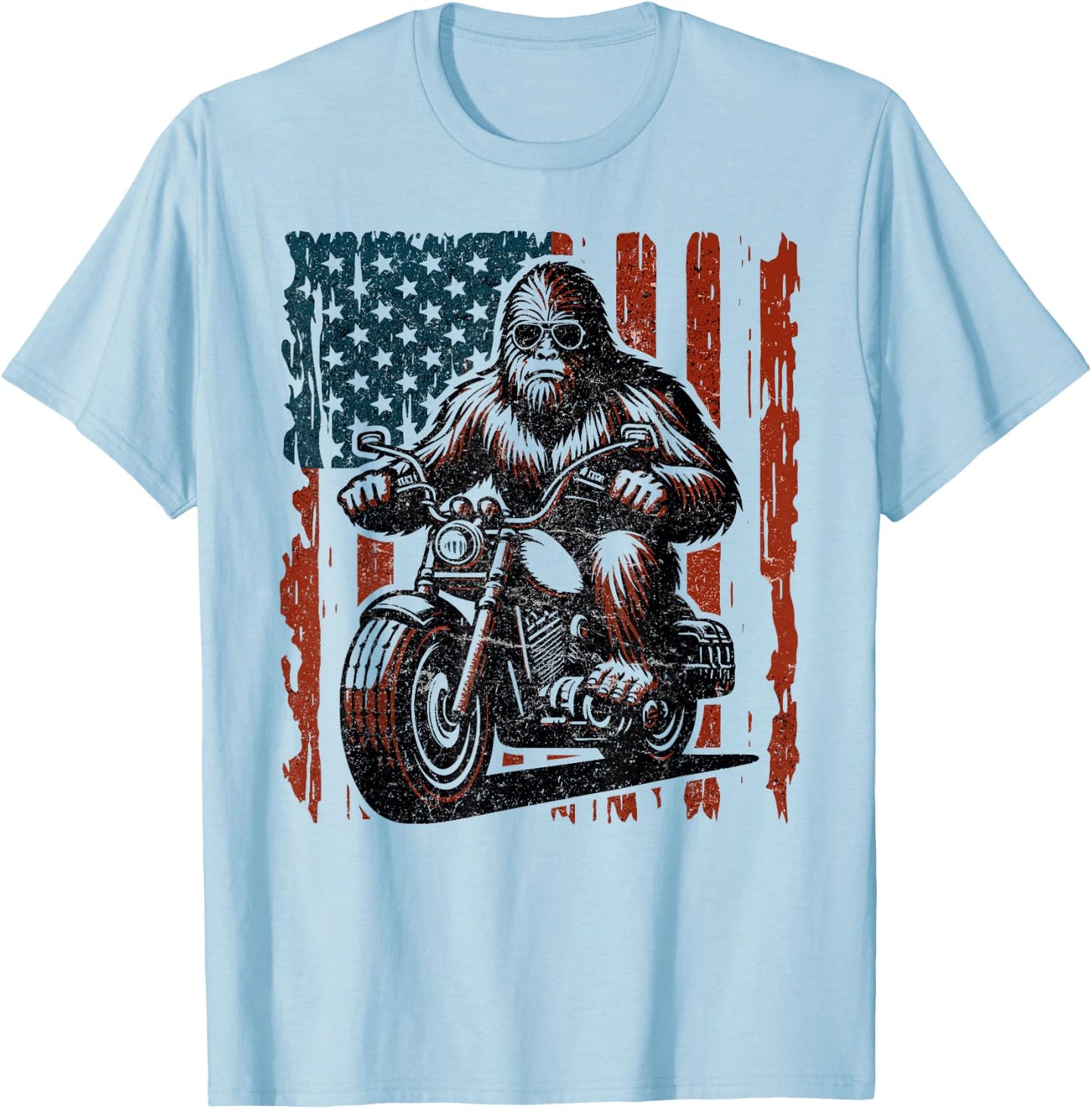 Bigfoot Motorcycle Lovers American flag Motorcycle Rider T-Shirt - T-Shirt | Light Blue