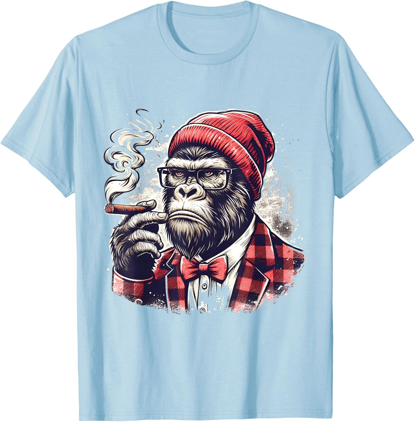 Cigar Smoking Gorilla Hipster Ape Monkey For Cigar Smokers T-Shirt - T-Shirt | Light Blue