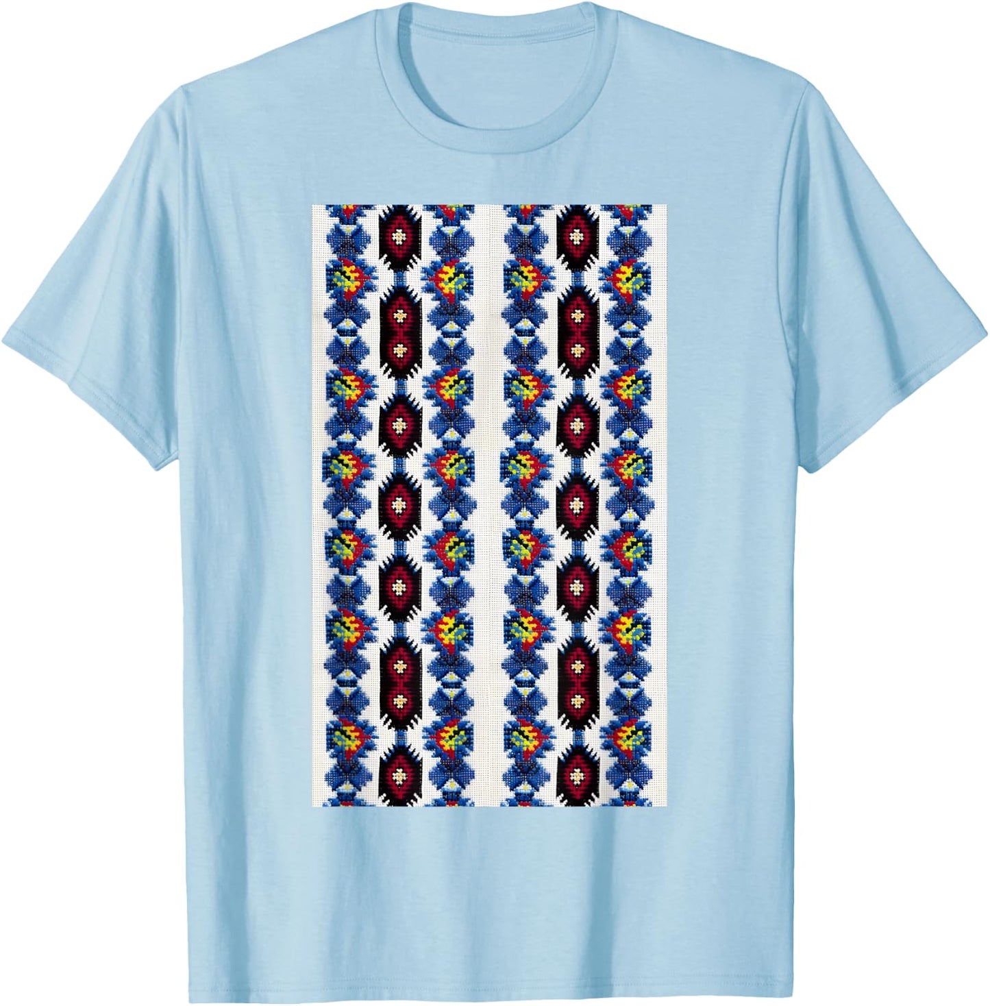 Vintage Ukrainian Vyshyvanka Style Retro Geometric Pattern T-Shirt - T-Shirt | Light Blue