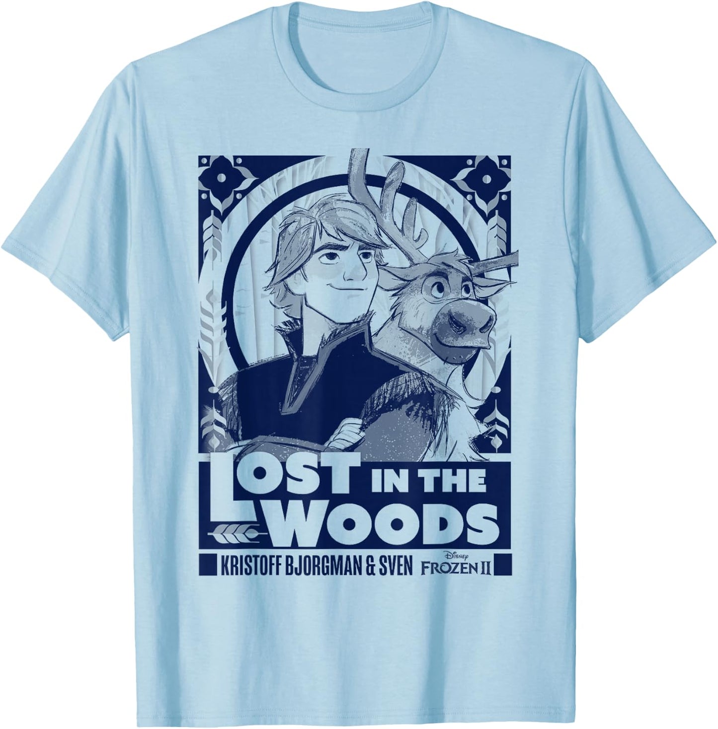 Disney Frozen 2 Kristoff & Sven Lost in The Woods Poster T-Shirt - T-Shirt | Light Blue