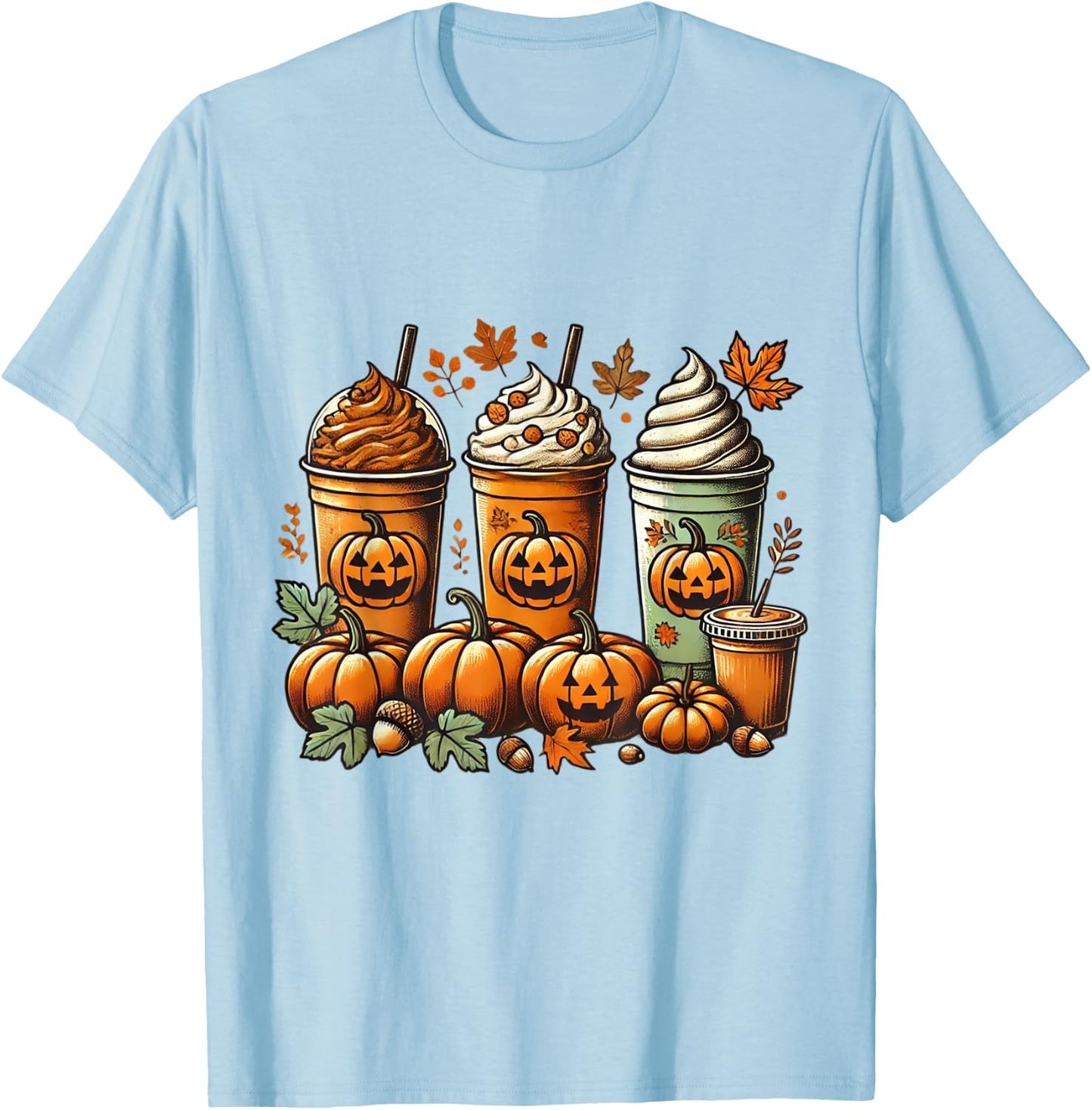 Pumpkin Spice Latte and Fall Coffee Perfect for Thanksgiving T-Shirt - T-Shirt | Light Blue