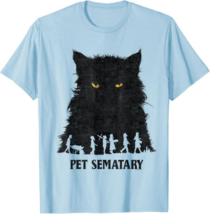 Pet Sematary Halloween Silhouettes Cat Yellow Glowing Eyes T-Shirt - T-Shirt | Light Blue