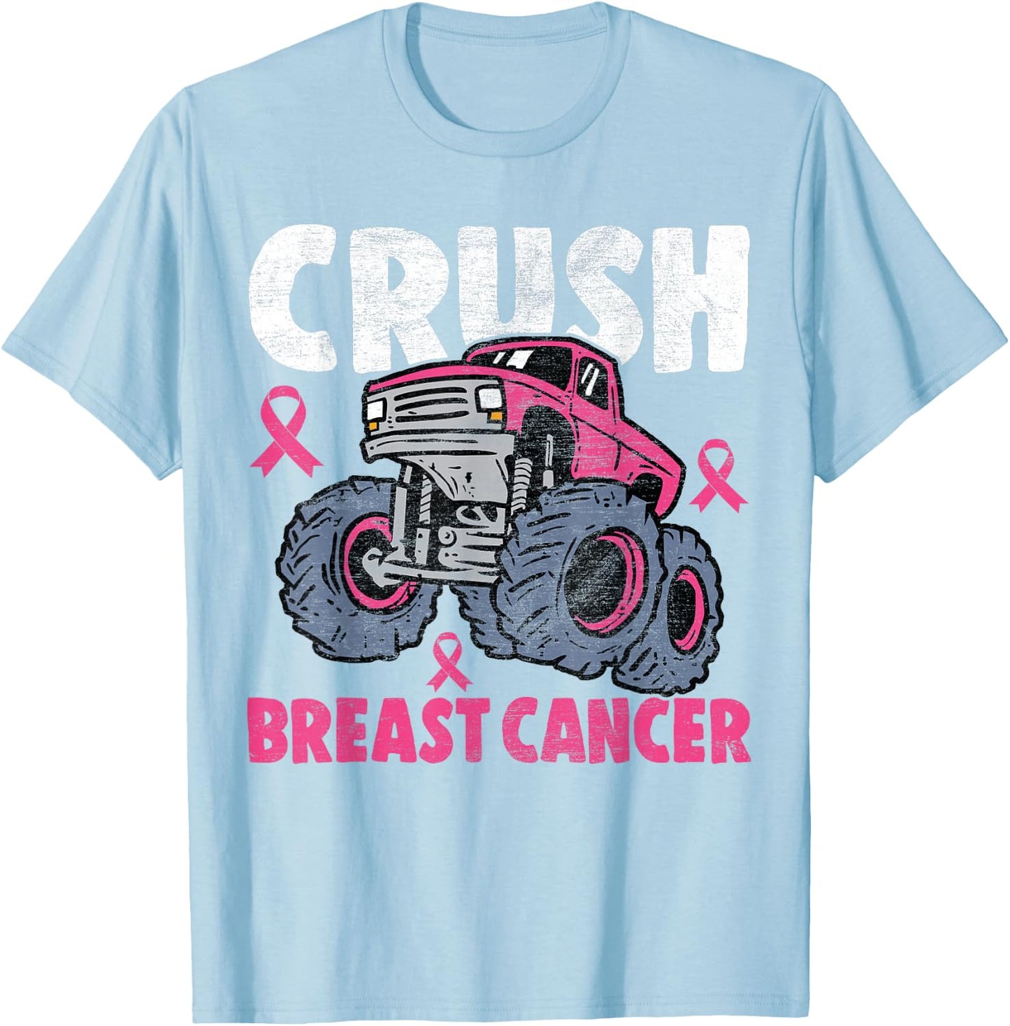 Crush Breast Cancer Awareness Monster Truck kids Boys Girls T-Shirt - T-Shirt | Light Blue