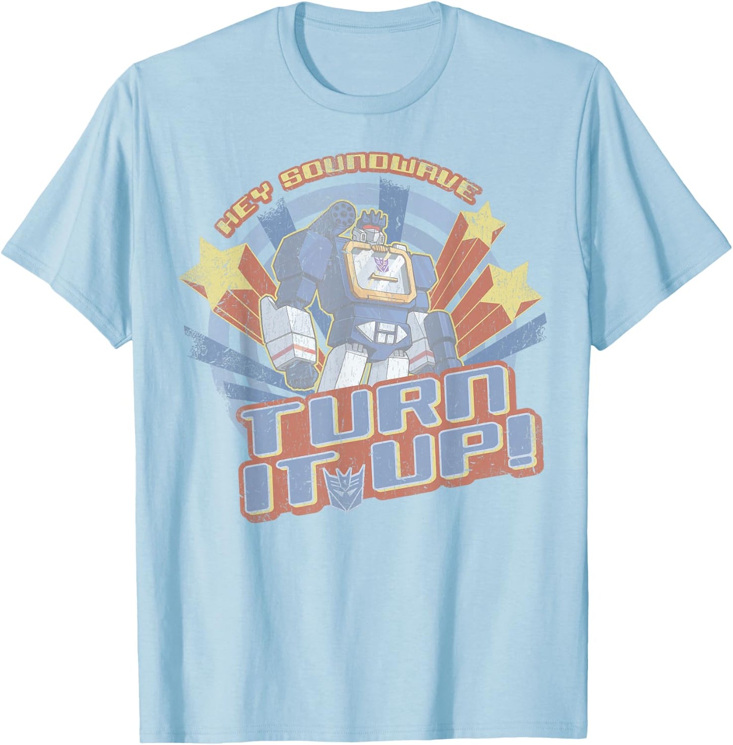Transformers Hey Soundwave Turn It Up Classic Retro Logo T-Shirt - T-Shirt | Light Blue