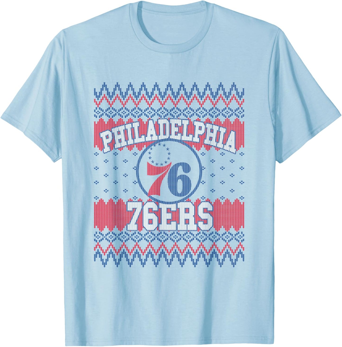 NBA Philadelphia 76ers Ugly Christmas Sweater Style T-Shirt - T-Shirt | Light Blue