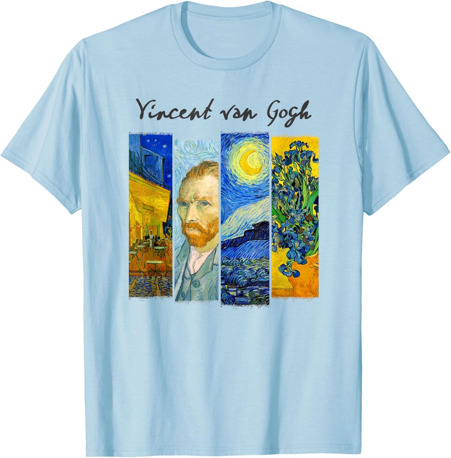 Famous Van Gogh Paintings Art Starry Night Flowers Portrait T-Shirt - T-Shirt | Light Blue