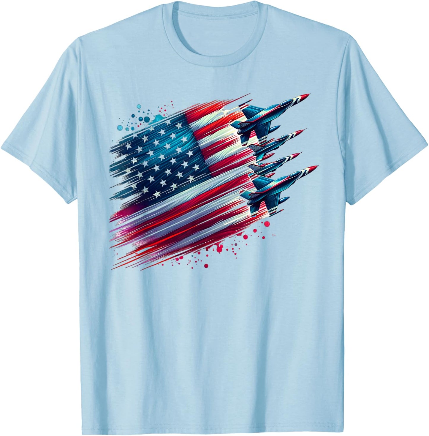 Flying Jets American Flag USA Patriotic 4th of July T-Shirt - T-Shirt | Light Blue