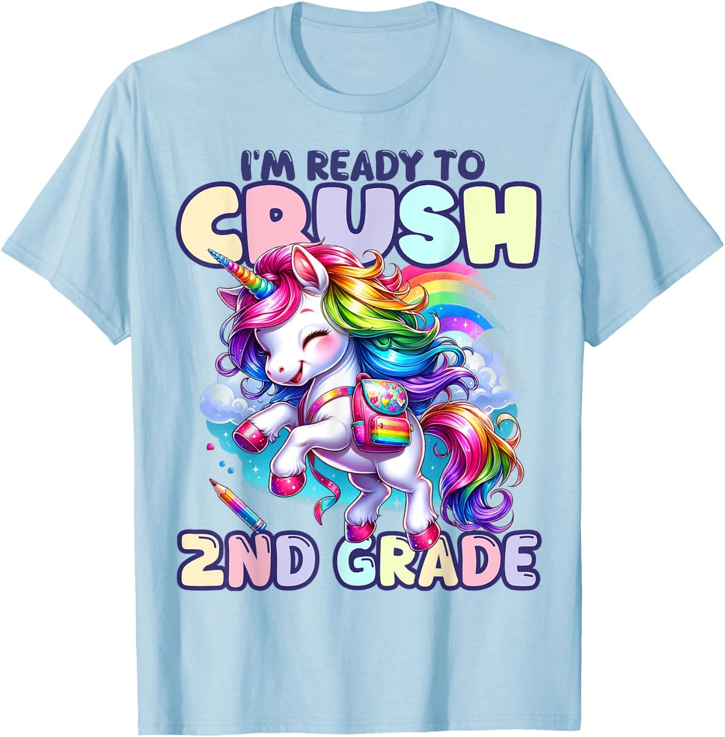 Crush 2nd Grade Girls Back to School Unicorn First Day Cute T-Shirt - T-Shirt | Light Blue