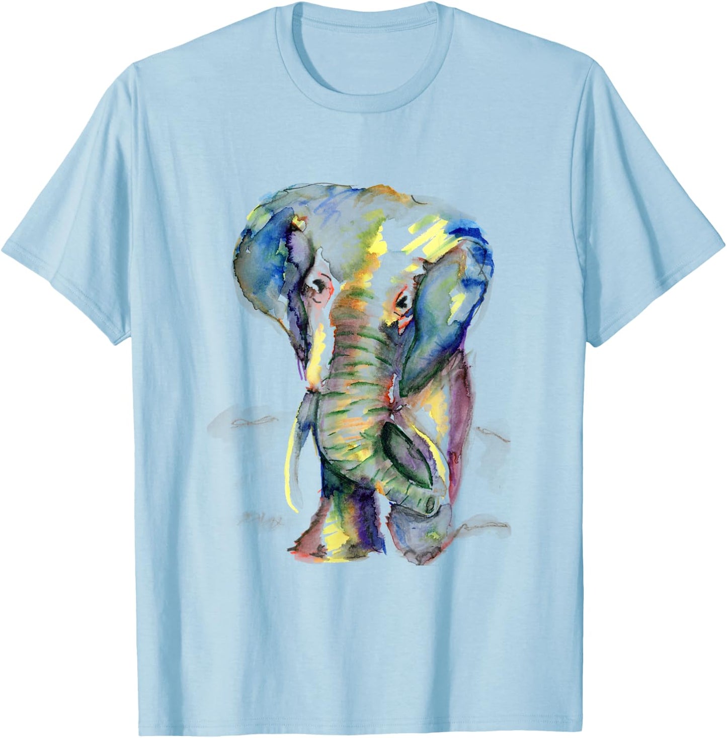 Elephant Lover Animal White Colorful Painting Gift T-Shirt - T-Shirt | Light Blue