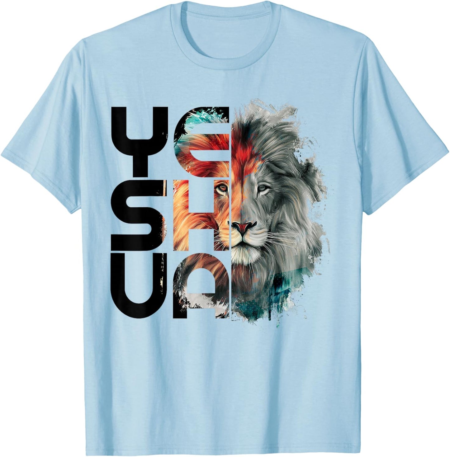 Lion And Yeshua Christian T-Shirt - T-Shirt | Light Blue