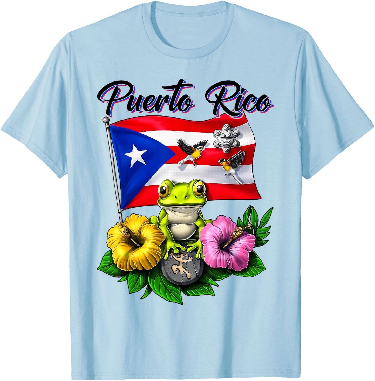 Funny Boricua Coqui Frog Taino Puerto Rico Puerto Rican Flag T-Shirt - T-Shirt | Light Blue