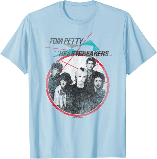 Tom Petty Long After Dark Band Photo Circle Distressed T-Shirt - T-Shirt | Light Blue