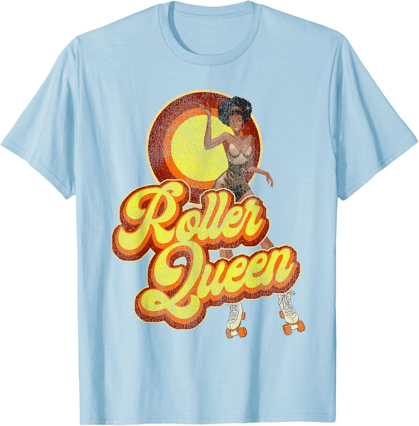 Cool Roller Skating Skate Girl 1970S Retro Afro T-Shirt - T-Shirt | Light Blue
