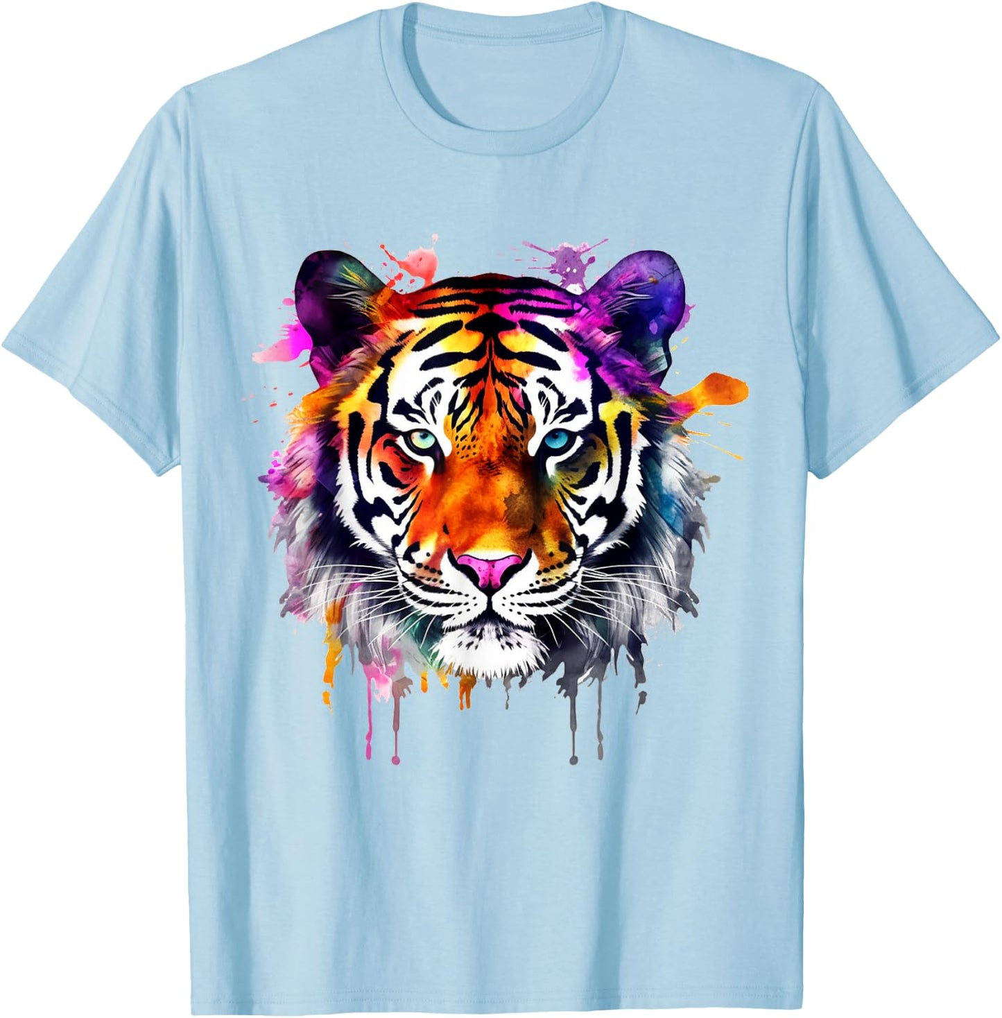 Tiger Colourful Artwork - Animal Art Motif Tiger T-Shirt - T-Shirt | Light Blue