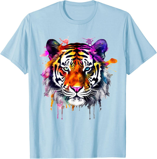 Tiger Colourful Artwork - Animal Art Motif Tiger T-Shirt - T-Shirt | Light Blue