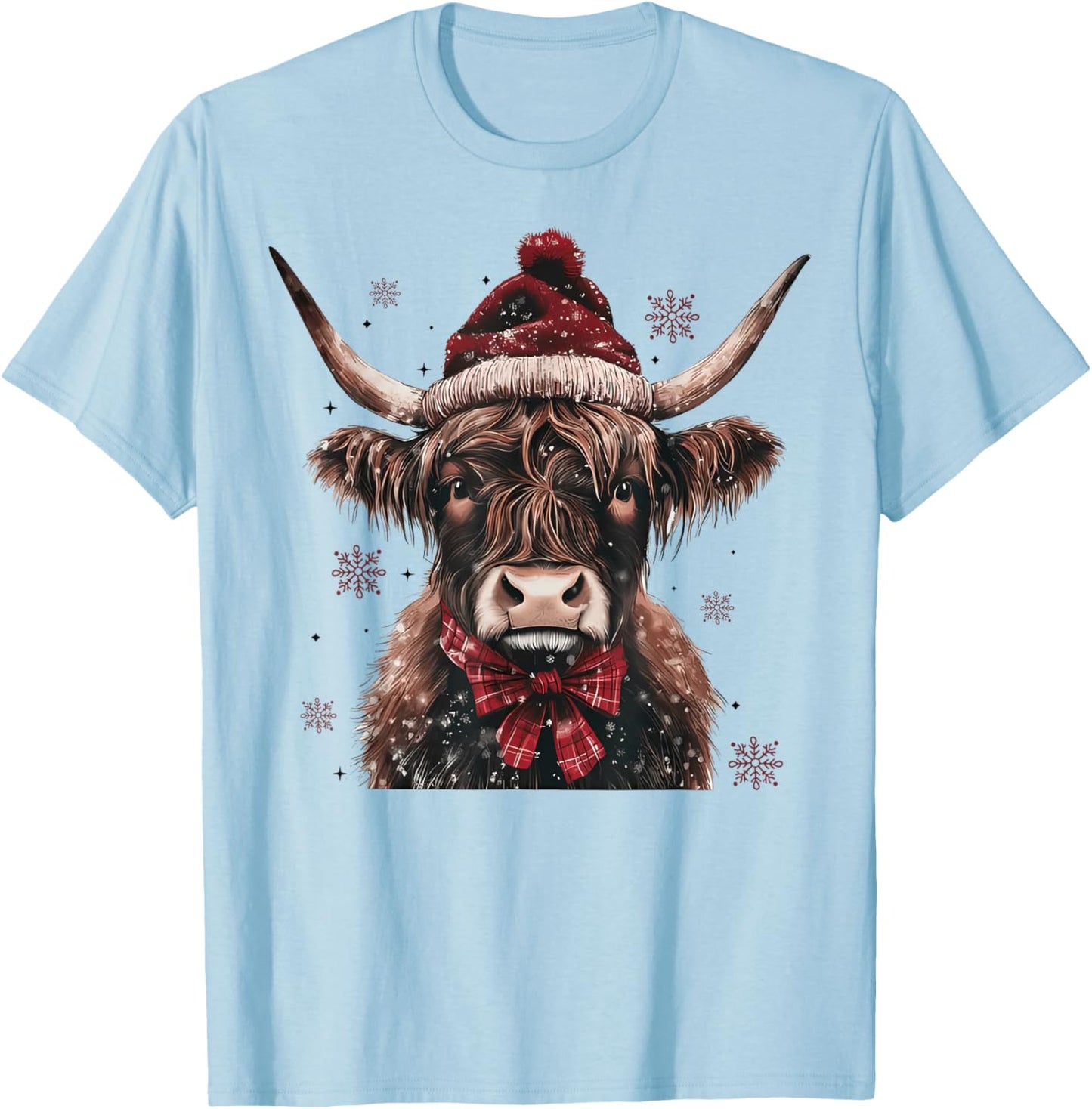 Mooey Christmas Western Highland Cow Lover Santa Hst Retro T-Shirt - T-Shirt | Light Blue