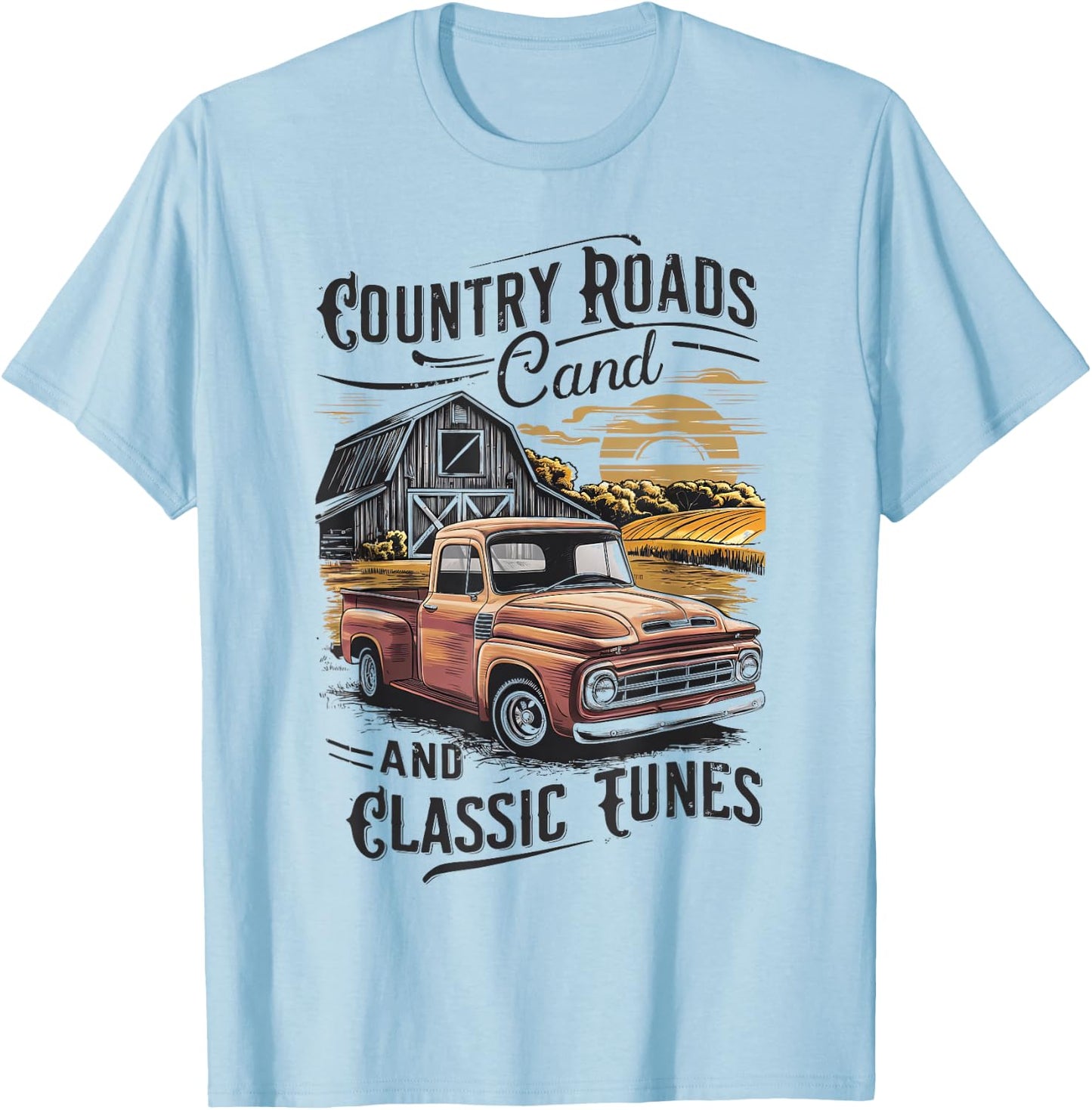 Country Roads and Classic Tunes T-Shirt - T-Shirt | Light Blue