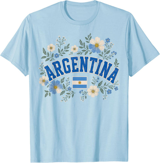 Argentina Floral Vintage Country Pride T-Shirt - T-Shirt | Light Blue