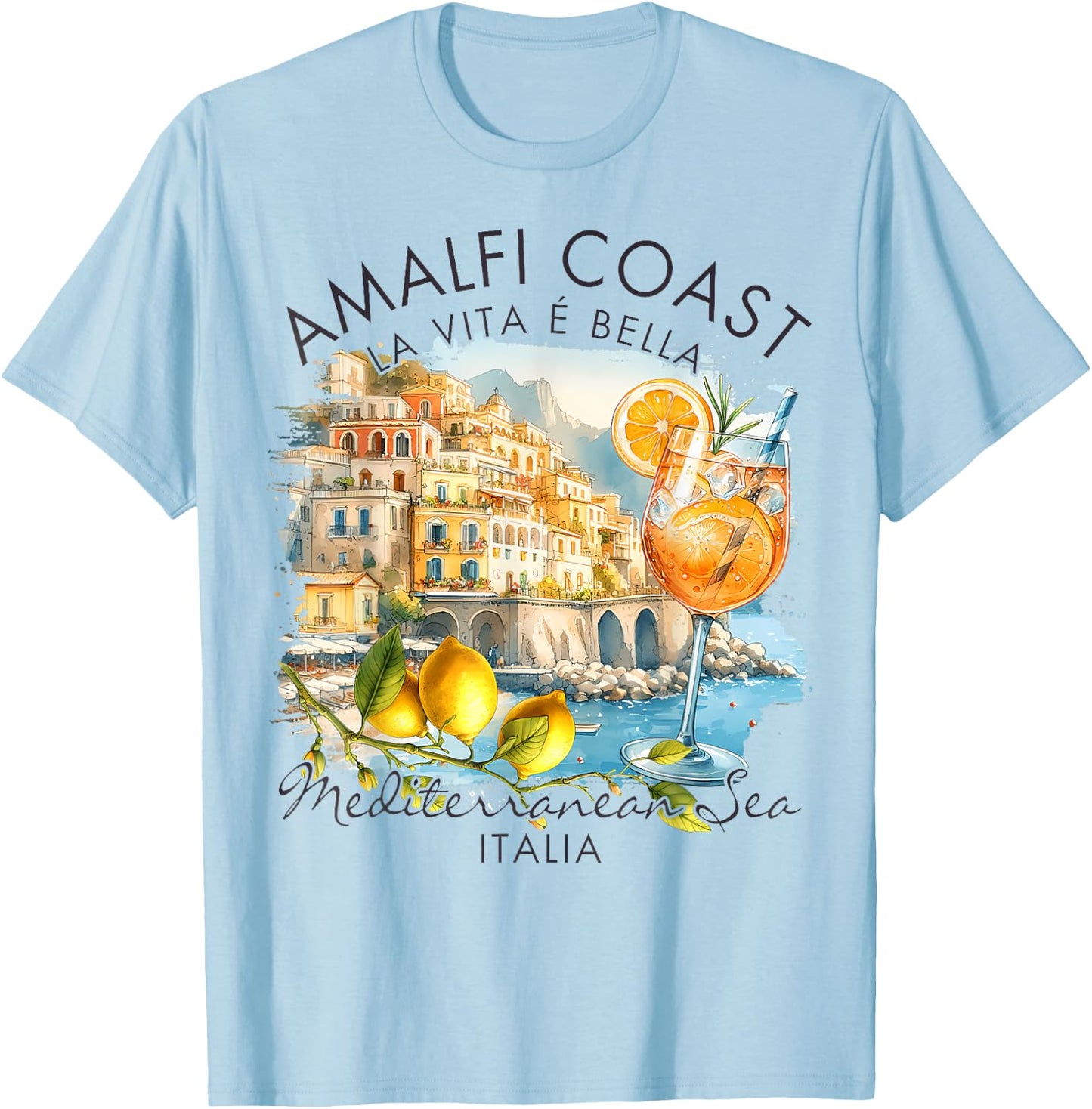 Amalfi Coast Italy Travel Trip Vacation Sea T-Shirt - T-Shirt | Light Blue