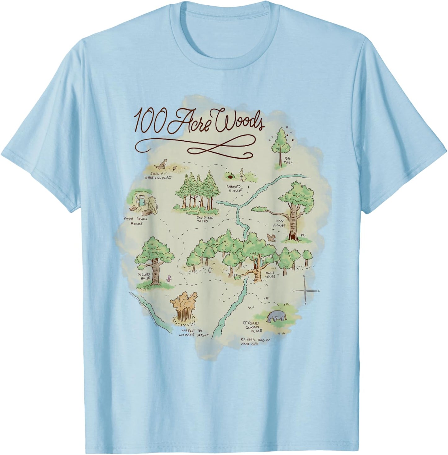 Disney Winnie The Pooh 100 Acre Woods Map T-Shirt - T-Shirt | Light Blue