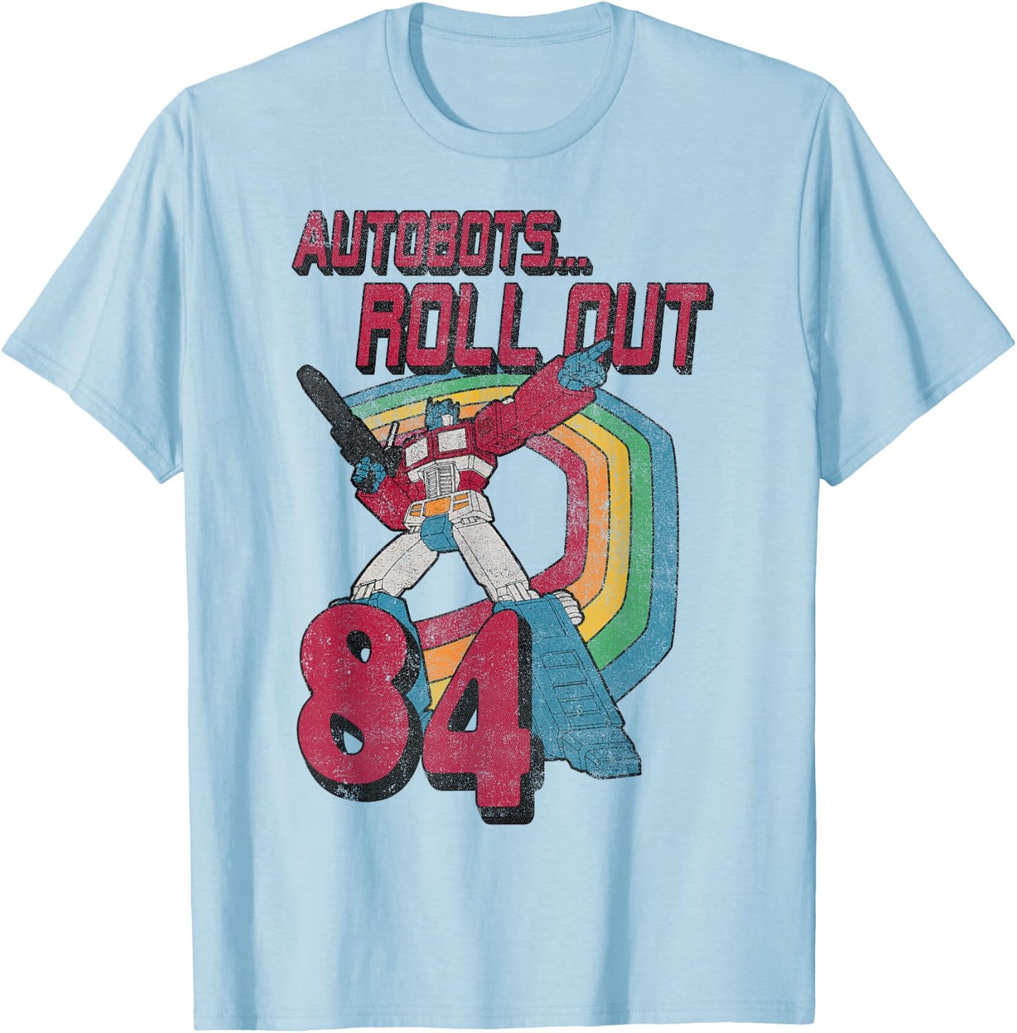 Transformers Autobots Retro Roll Out 84 Rainbow Stripe T-Shirt - T-Shirt | Light Blue
