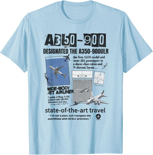A350-900 Airbus Black Aircraft T-Shirt - T-Shirt | Light Blue