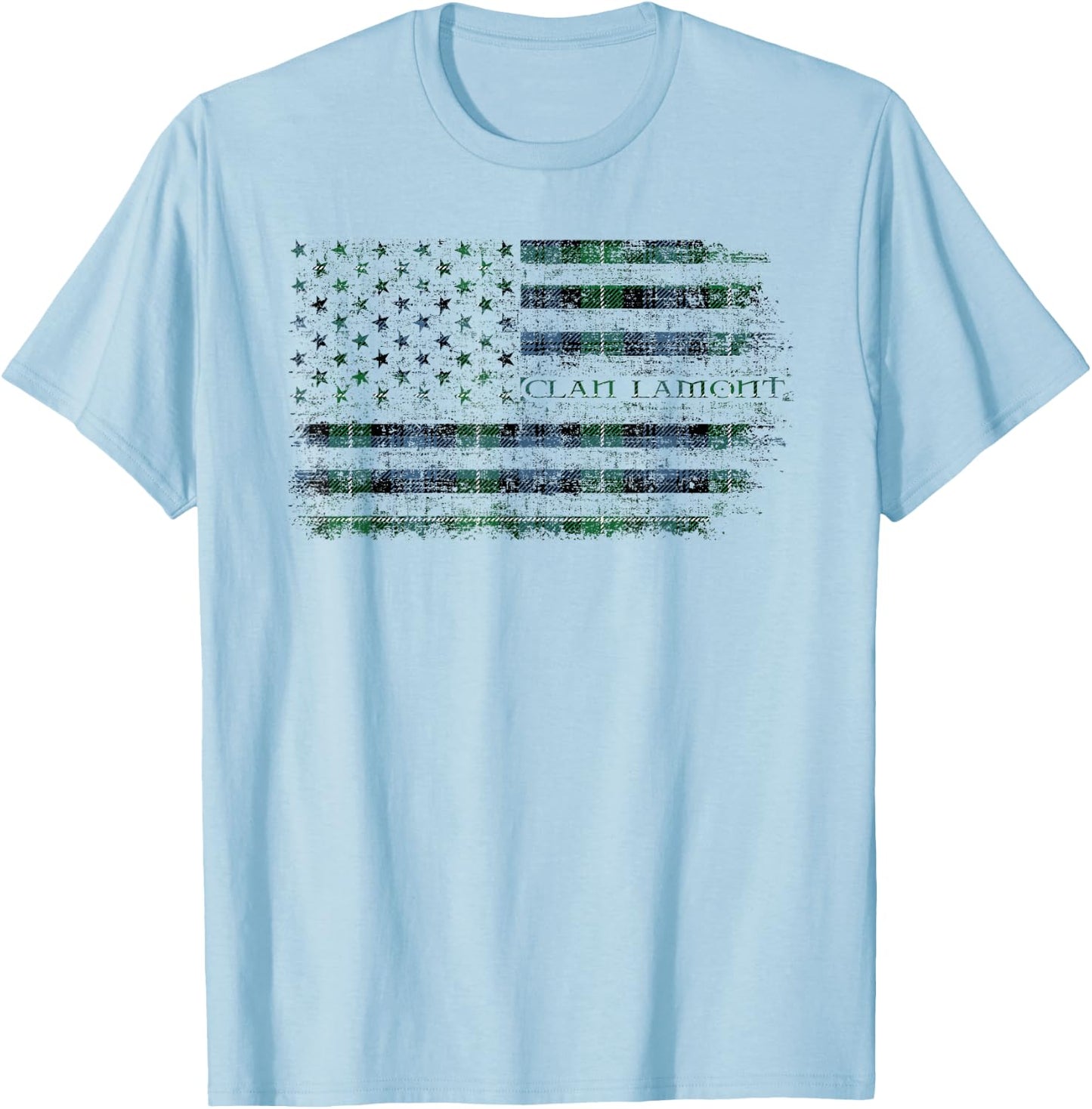 Clan Lamont Scottish tartan US flag kilt Scotland T-Shirt - T-Shirt | Light Blue