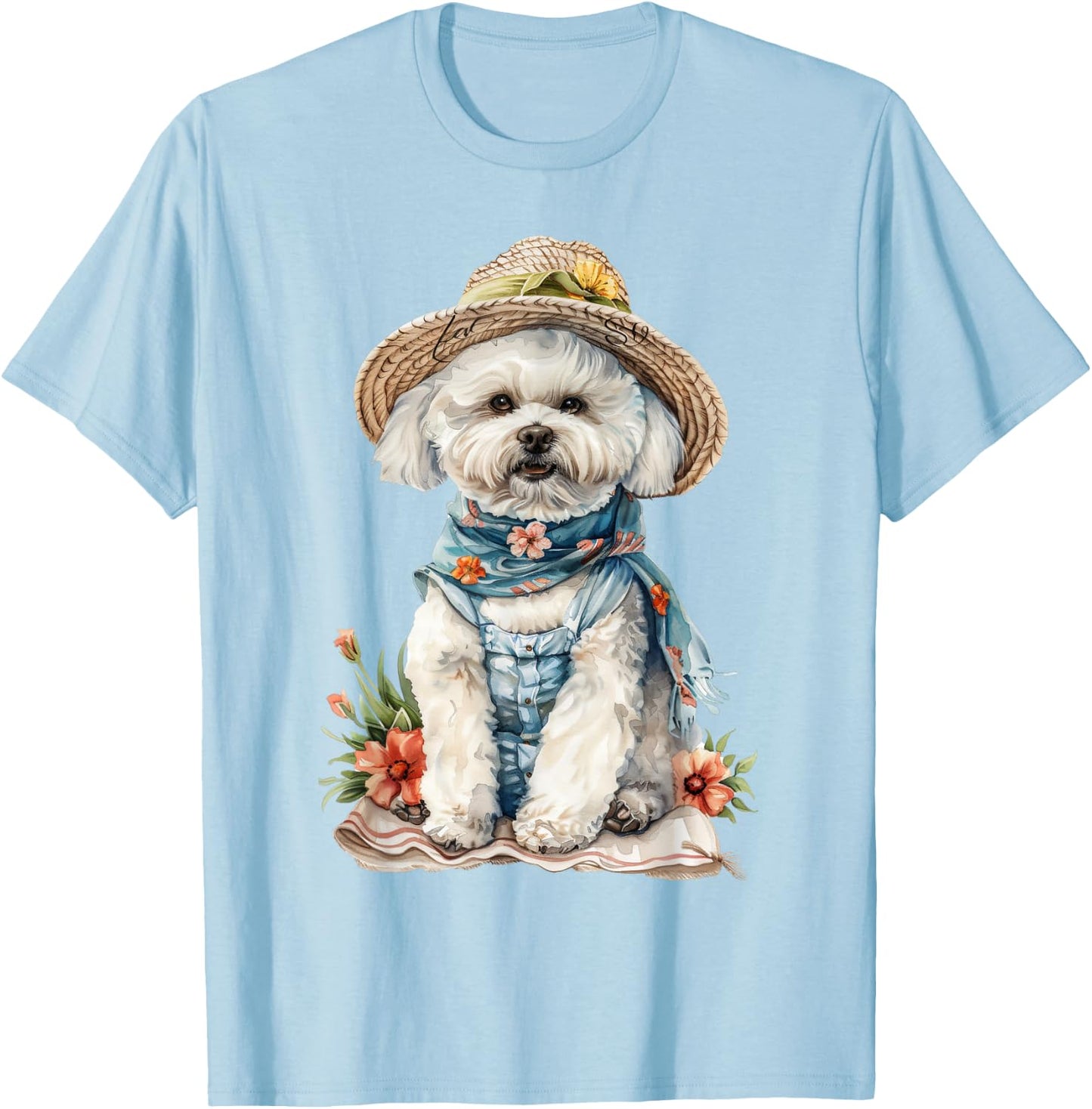 Summer Dog Bichon Frise Women Girls Kids T-Shirt - T-Shirt | Light Blue
