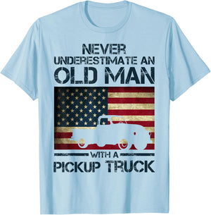 Never Underestimate An Old Man Pickup Truck Trucker Flag T-Shirt - T-Shirt | Light Blue