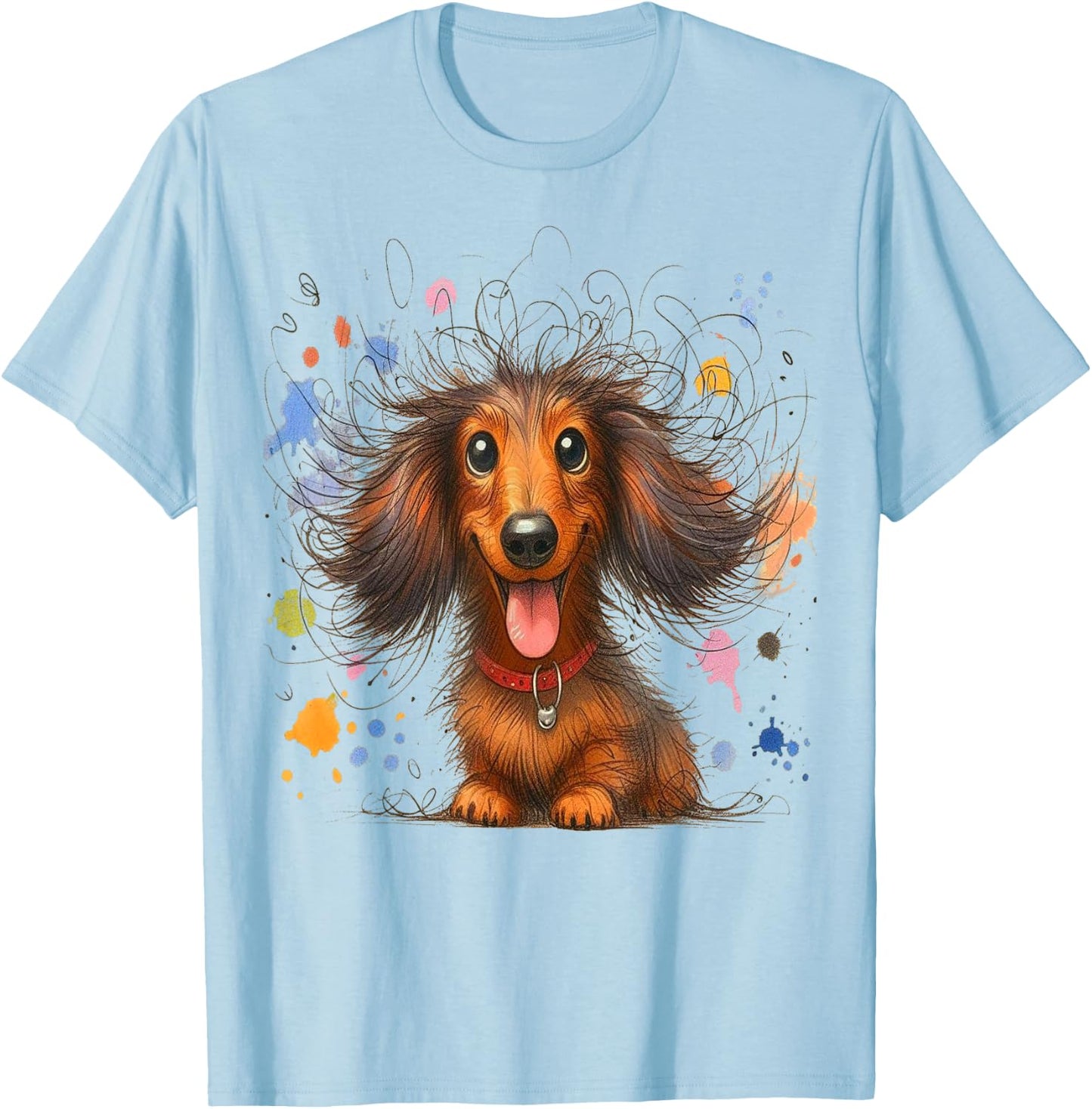 Dachshund Dog Art Eagerlys wild ruffled hair dog painting T-Shirt - T-Shirt | Light Blue