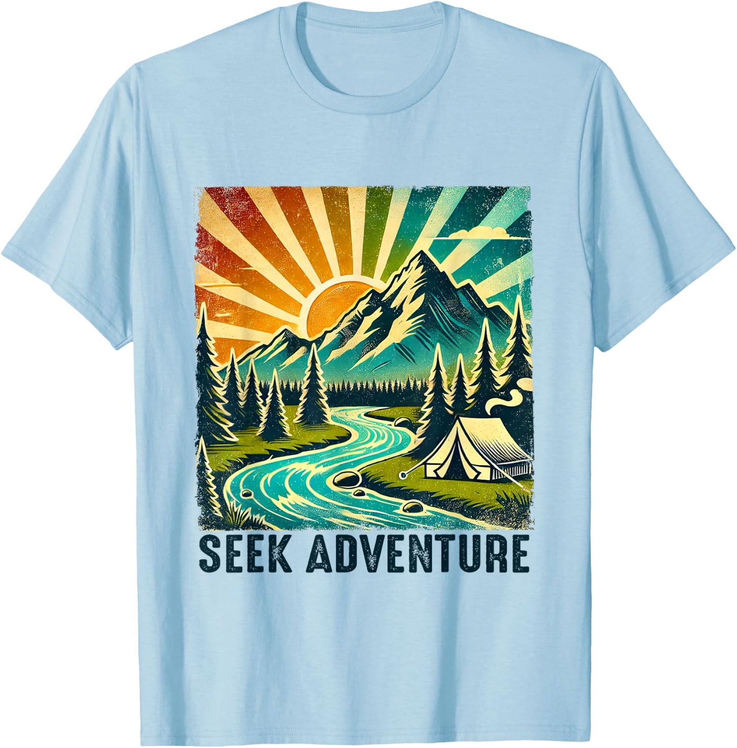 Seek Adventure Vintage Mountain Camping Hikers Trekkers T-Shirt - T-Shirt | Light Blue