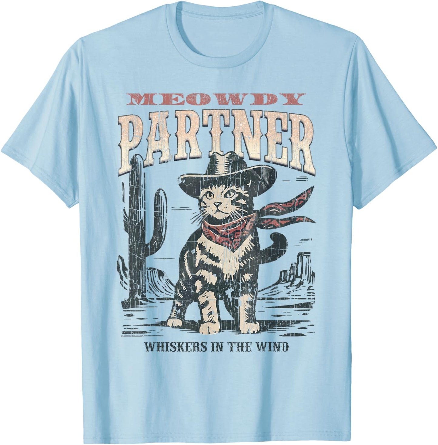 Meowdy Partner Cowboy Cat Vintage T-Shirt - T-Shirt | Light Blue