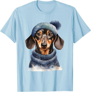 Christmas Winter Wiener & Dachshund T-Shirt - T-Shirt | Light Blue