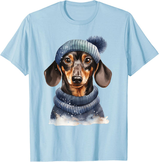 Christmas Winter Wiener & Dachshund T-Shirt - T-Shirt | Light Blue