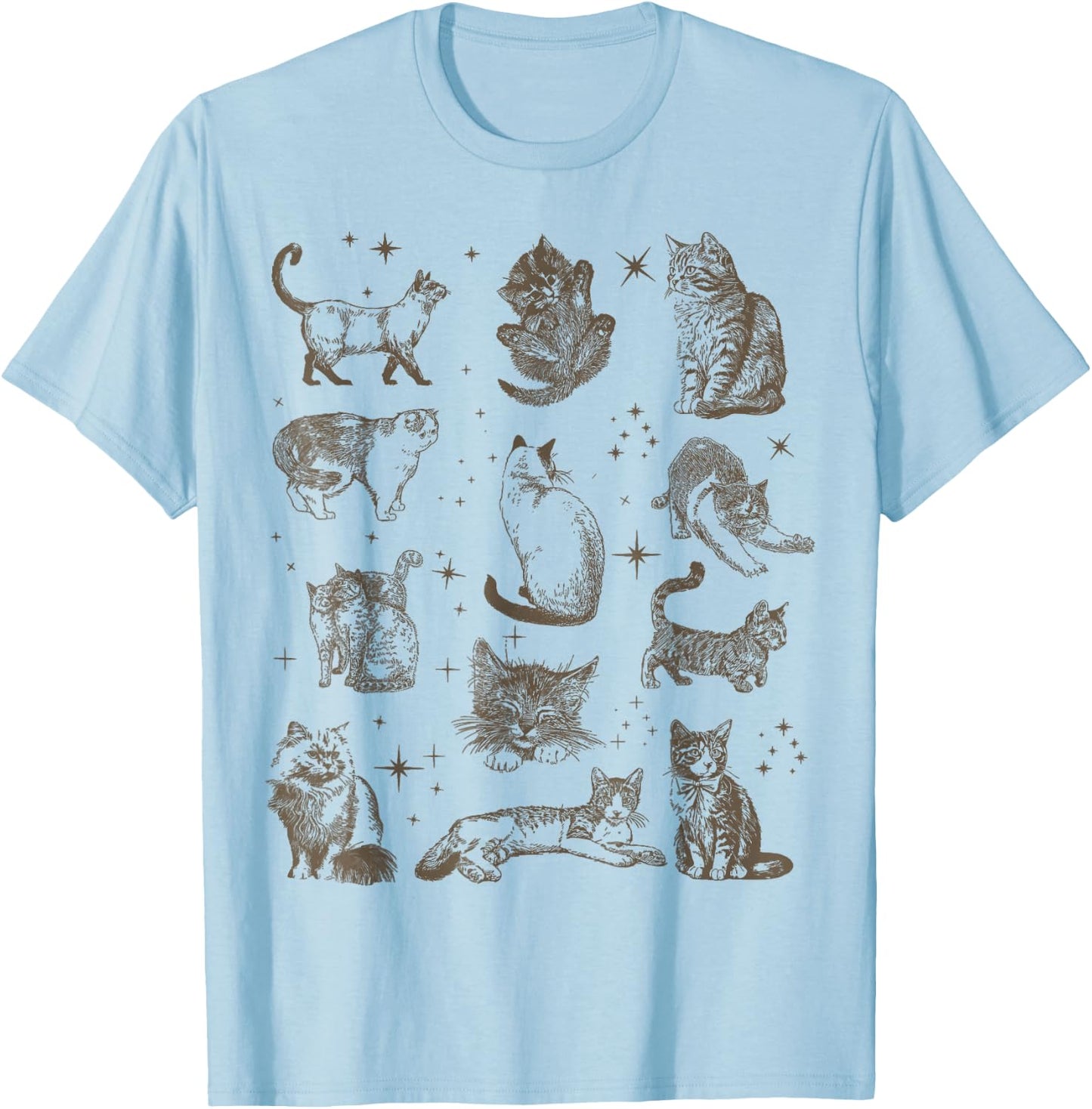 Vintage 90s Tattoo Retro Cats In Space T-Shirt - T-Shirt | Light Blue