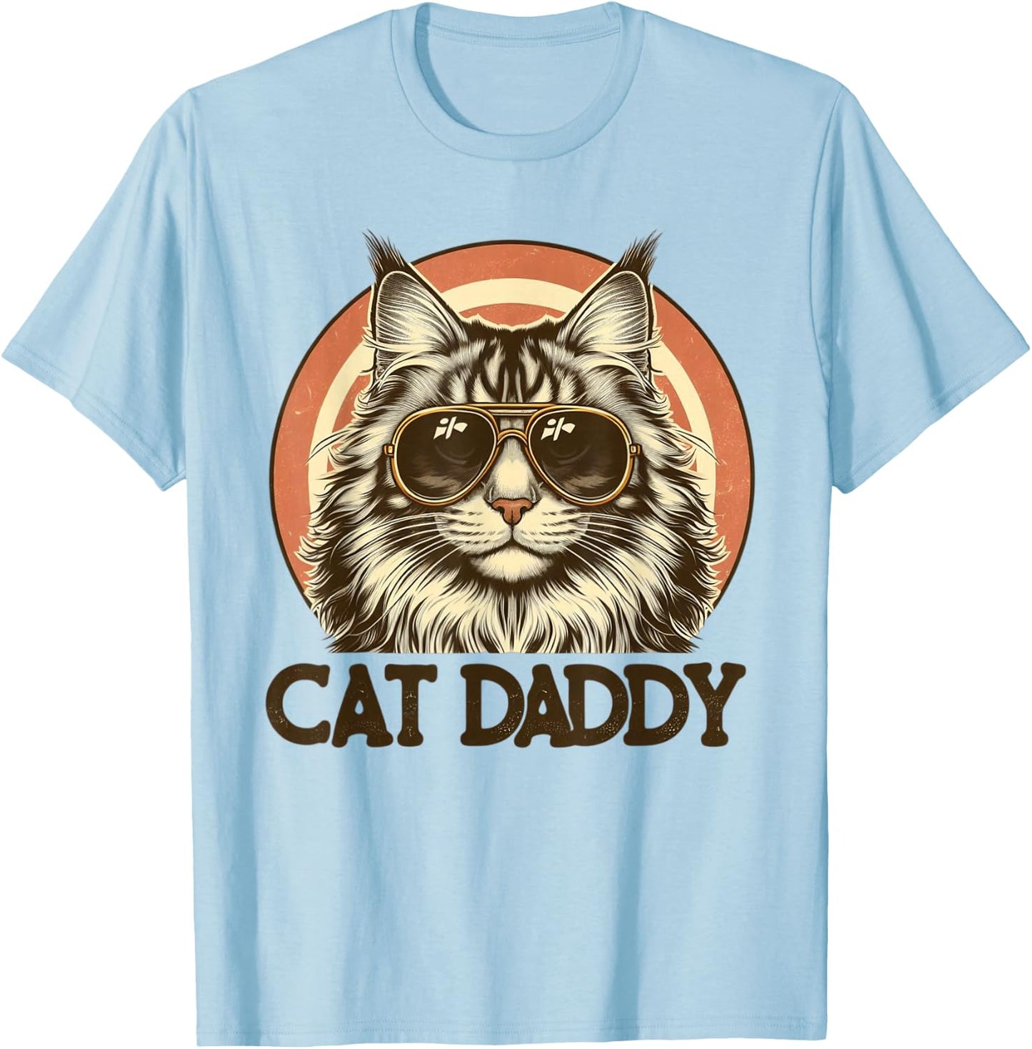 Cat Daddy Cool Maine Coon Cat Father's Day Retro Cat Dad T-Shirt - T-Shirt | Light Blue