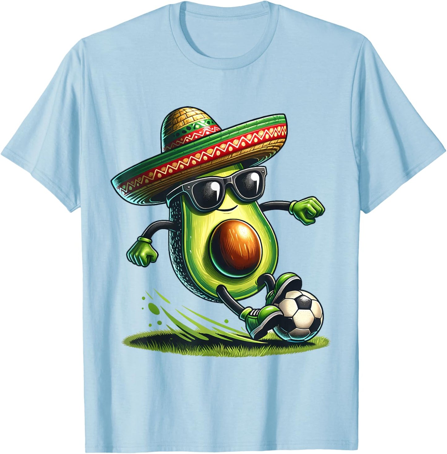 Funny Cinco De Mayo Avocado Showing Soccer Skills Outfit T-Shirt - T-Shirt | Light Blue