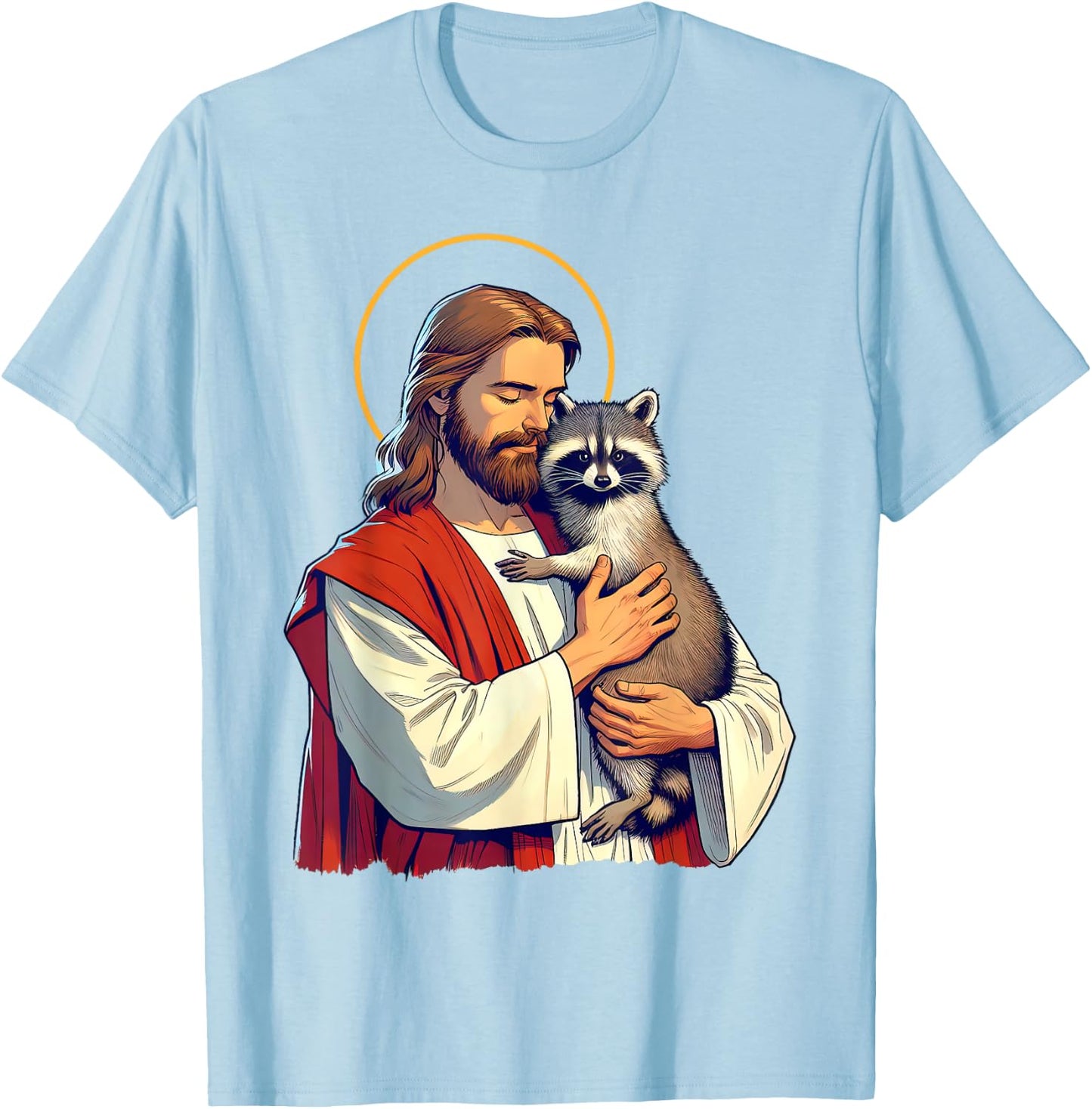 Racoon Lover Trash Eater Christian Jesus Holding A Racoon T-Shirt - T-Shirt | Light Blue