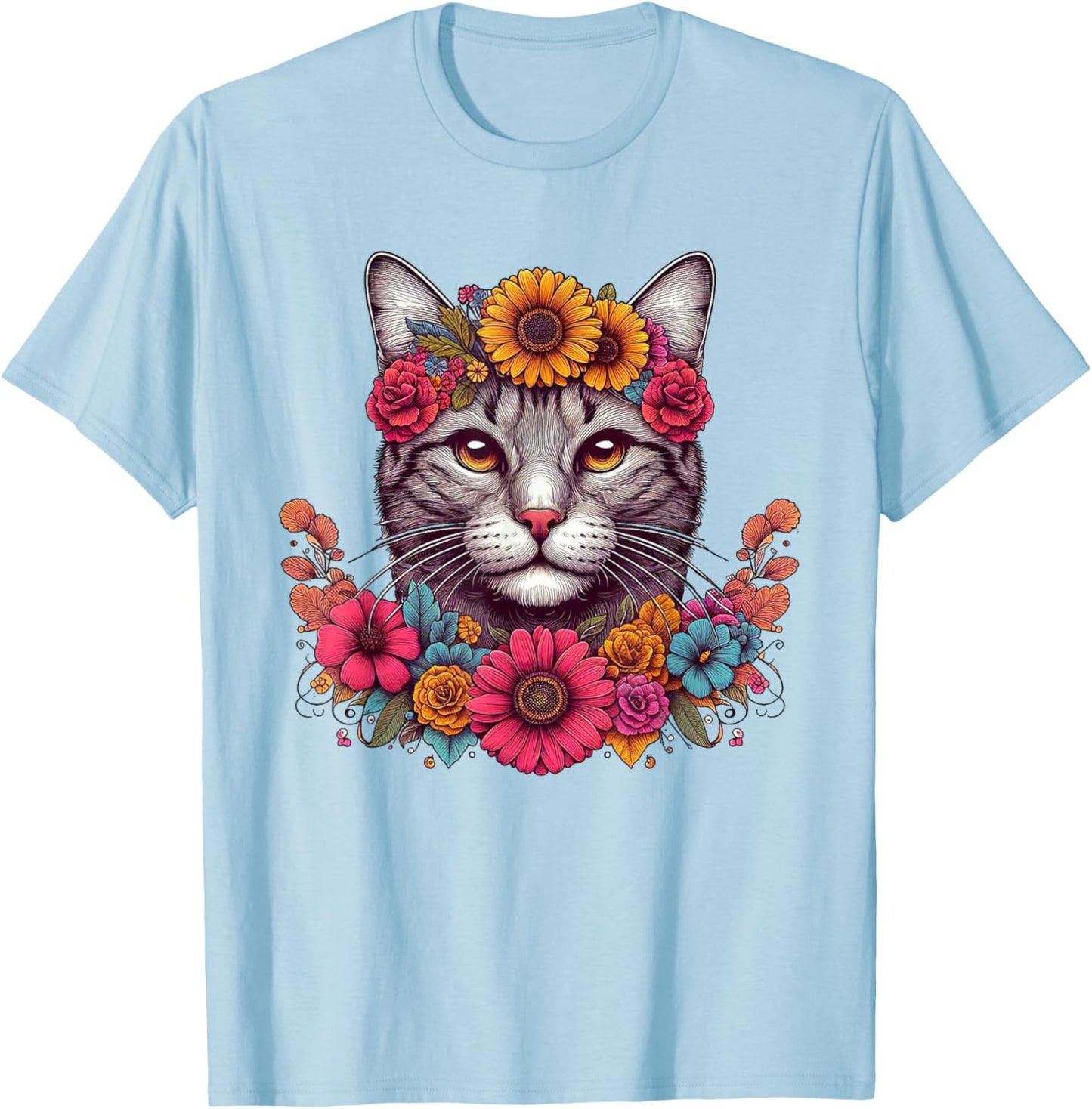 Cat Flower Crown Floral Men Women Kids T-Shirt - T-Shirt | Light Blue