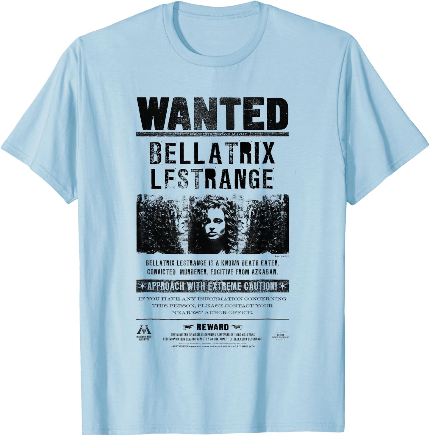 Harry Potter Bellatrix Lestrange Wanted Poster T-Shirt - T-Shirt | Light Blue