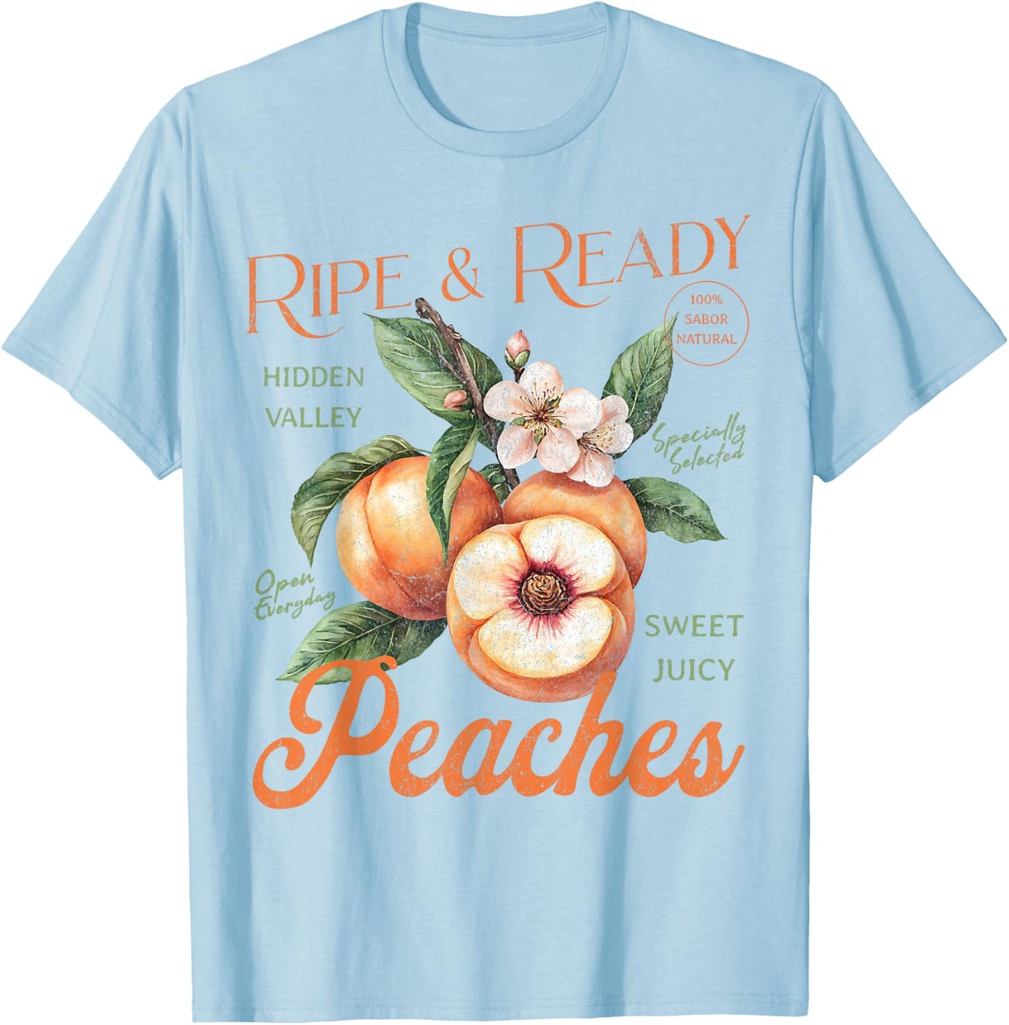 Fresh Peaches Natural Organic Locally Farm Summer Peachy T-Shirt - T-Shirt | Light Blue
