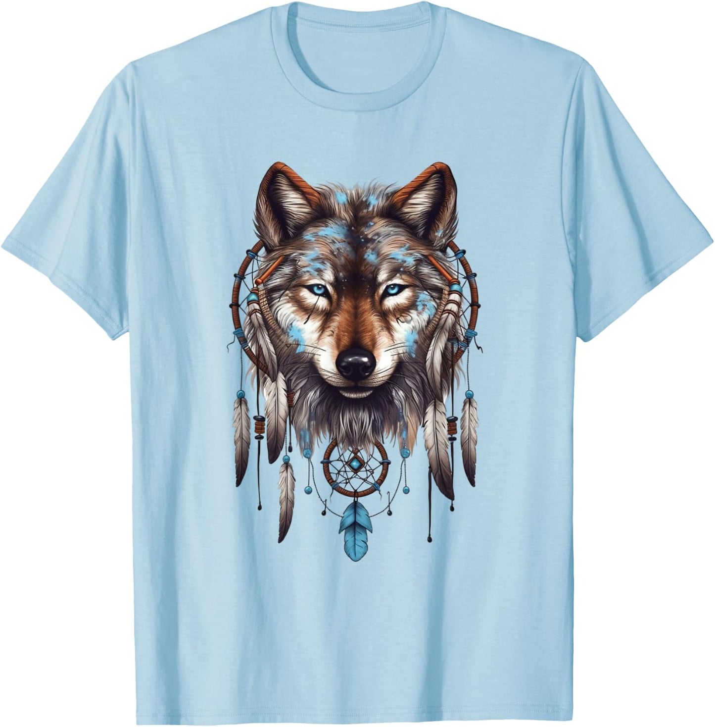 Native American Boho Dreamcatcher Tribe Wolf T-Shirt - T-Shirt | Light Blue