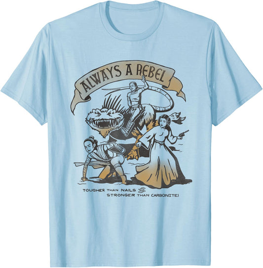 Star Wars Women of the Galaxy Leia Padmé Rey Always a Rebel T-Shirt - T-Shirt | Light Blue